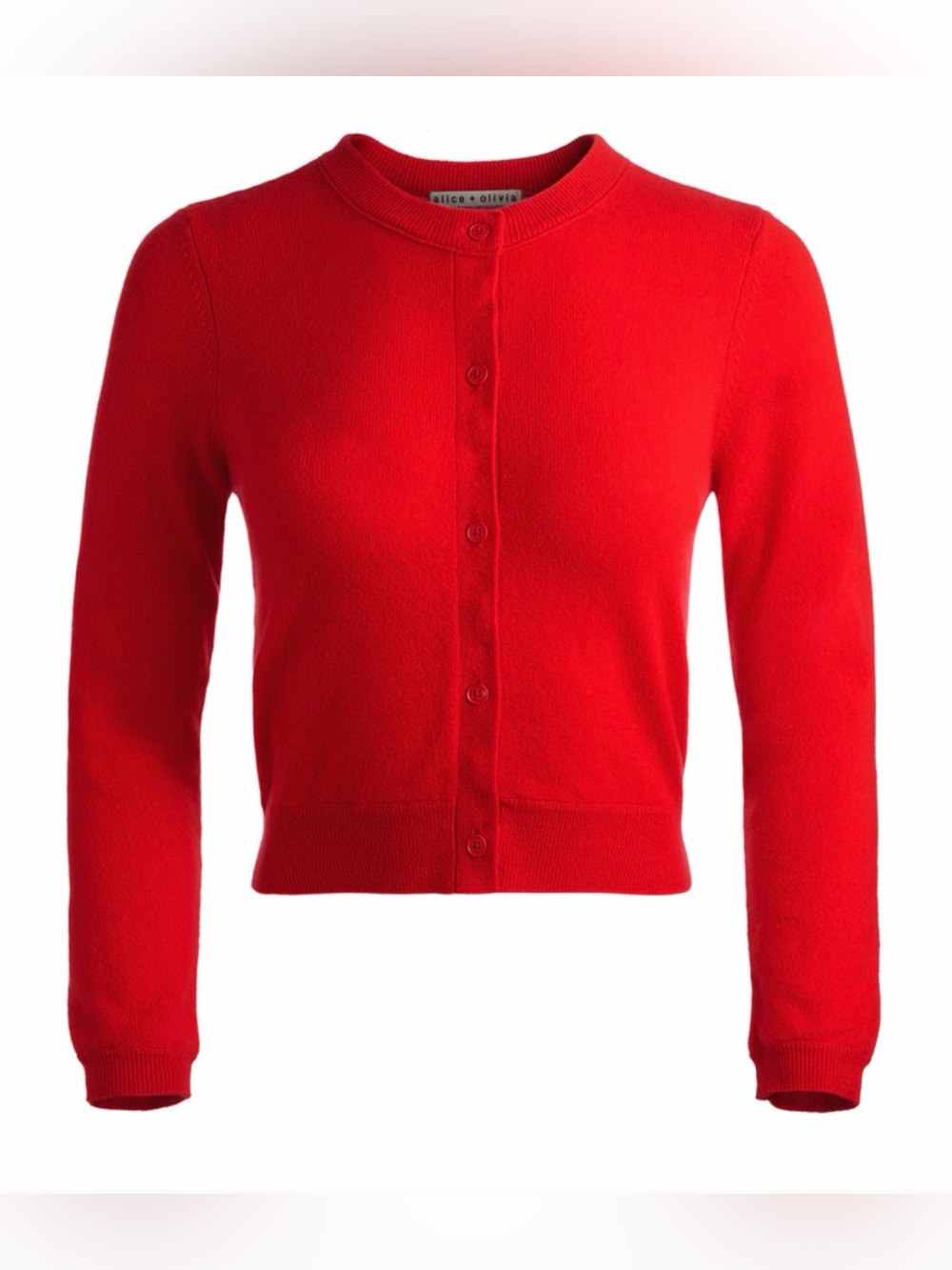 Alice + Olivia Dollie Bright Red Cropped Button-Front Cardigan